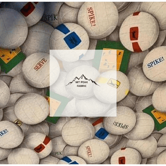 Packed Volleyballs Print Volleyball Cotton Fabric Sports Collection 216 White by Elizabeth/'s Studio